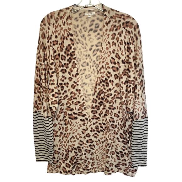 Maurices Animal Print Cardigan Womens Large Striped Sleeves Tan Leopard Topper - Picture 1 of 9